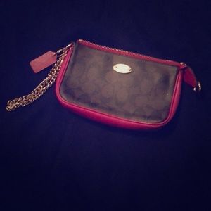 Brown & Hot Pink Coach Wristlet/ Mini-Purse